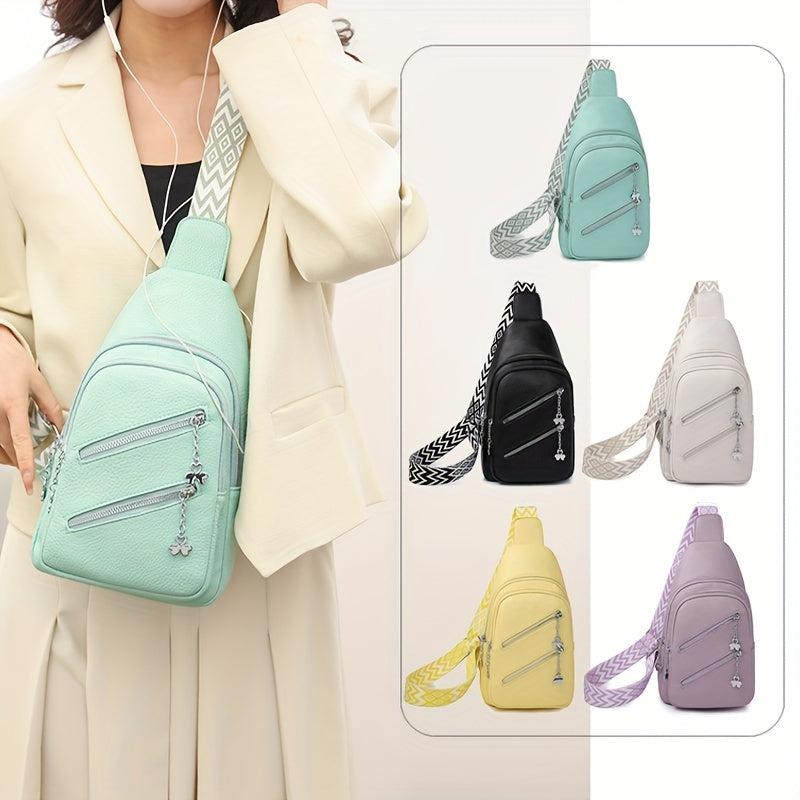 Double Zipper Front Sling Bag Pockets Chest Purses Faux Leather Crossbody Bag