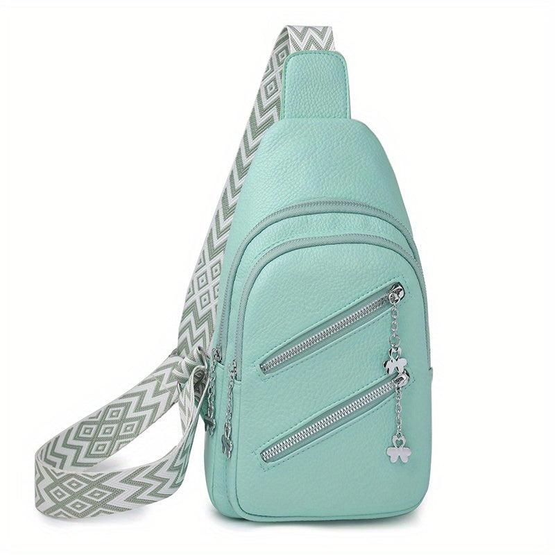 Double Zipper Front Sling Bag Pockets Chest Purses Faux Leather Crossbody Bag