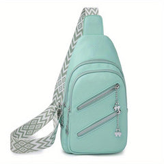 Double Zipper Front Sling Bag Pockets Chest Purses Faux Leather Crossbody Bag