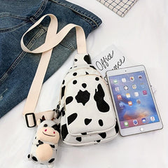 Cow Pattern Sling Bag Canvas Chest Bag Crossbody Bag