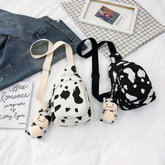 Cow Pattern Sling Bag Canvas Chest Bag Crossbody Bag