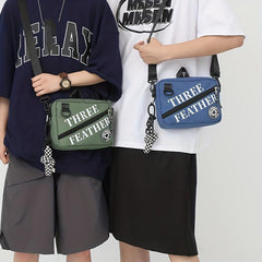 Men's Letter Printed Crossbody Bag with Bag Charm