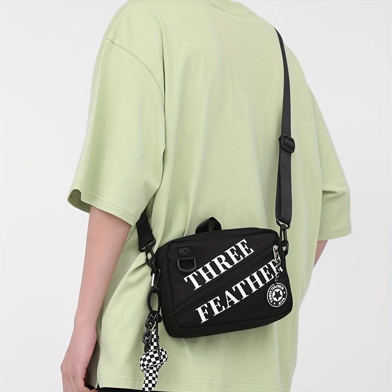 Men's Letter Printed Crossbody Bag with Bag Charm