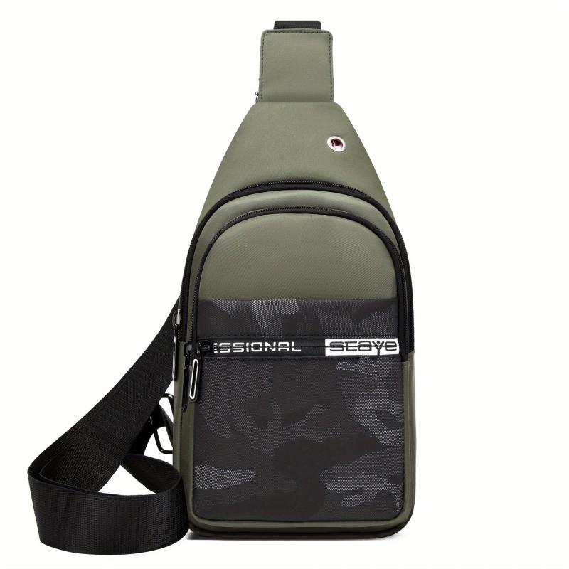 Camo Print Nylon Chest Bag Adjustable Strap Zipper Crossbody Bag