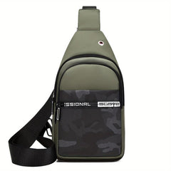 Camo Print Nylon Chest Bag Adjustable Strap Zipper Crossbody Bag