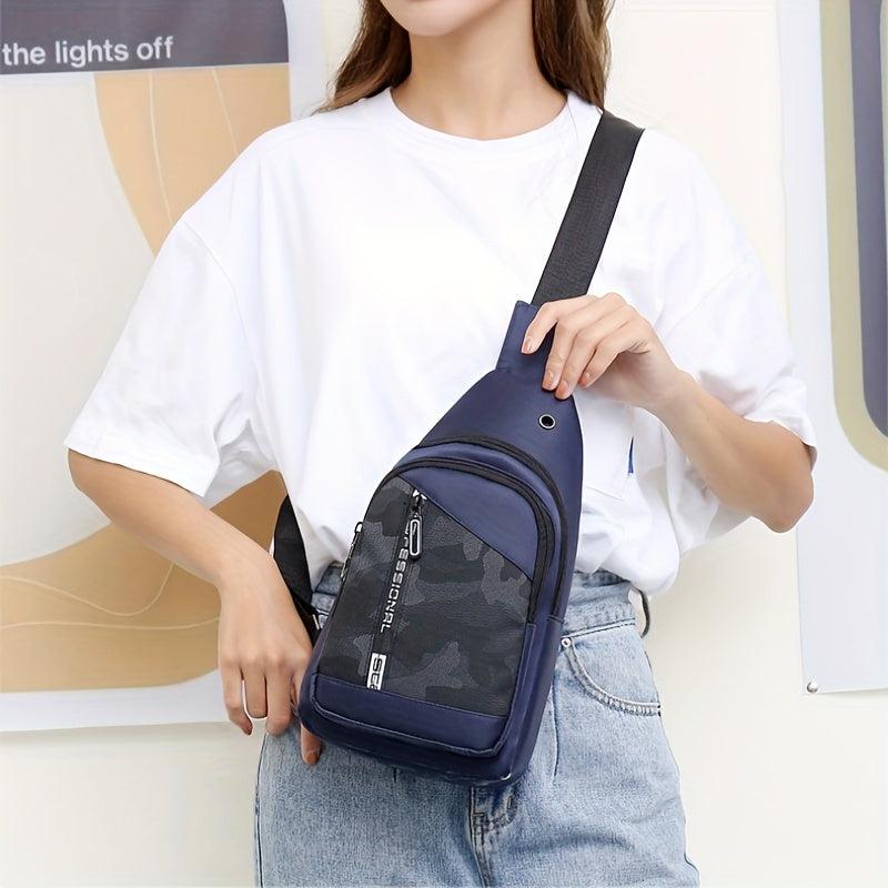 Camo Print Nylon Chest Bag Adjustable Strap Zipper Crossbody Bag