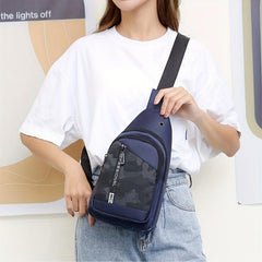 Camo Print Nylon Chest Bag Adjustable Strap Zipper Crossbody Bag