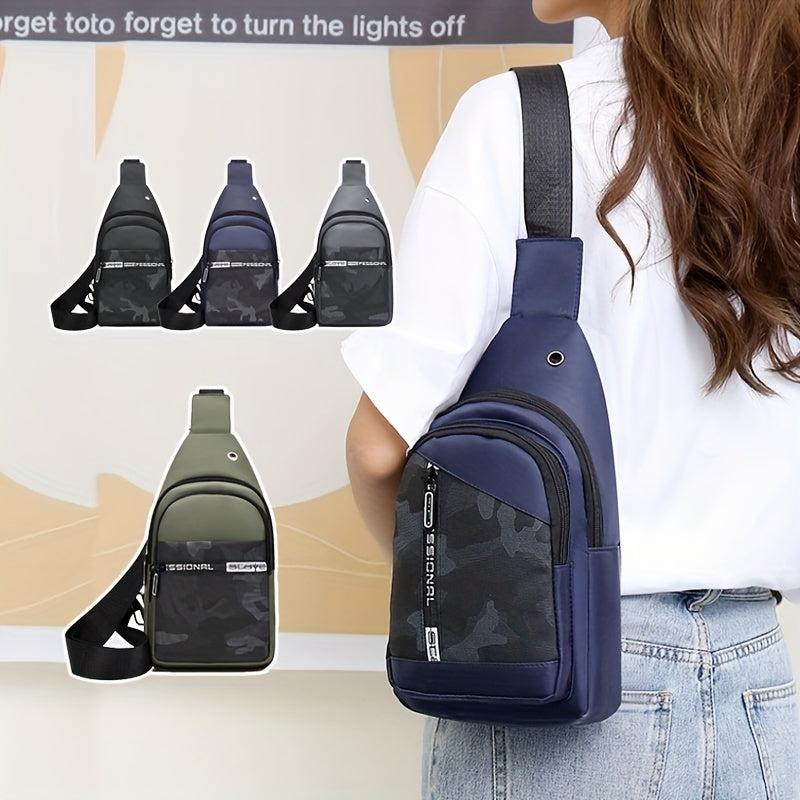 Camo Print Nylon Chest Bag Adjustable Strap Zipper Crossbody Bag