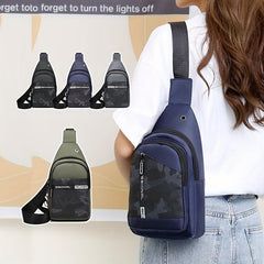 Camo Print Nylon Chest Bag Adjustable Strap Zipper Crossbody Bag