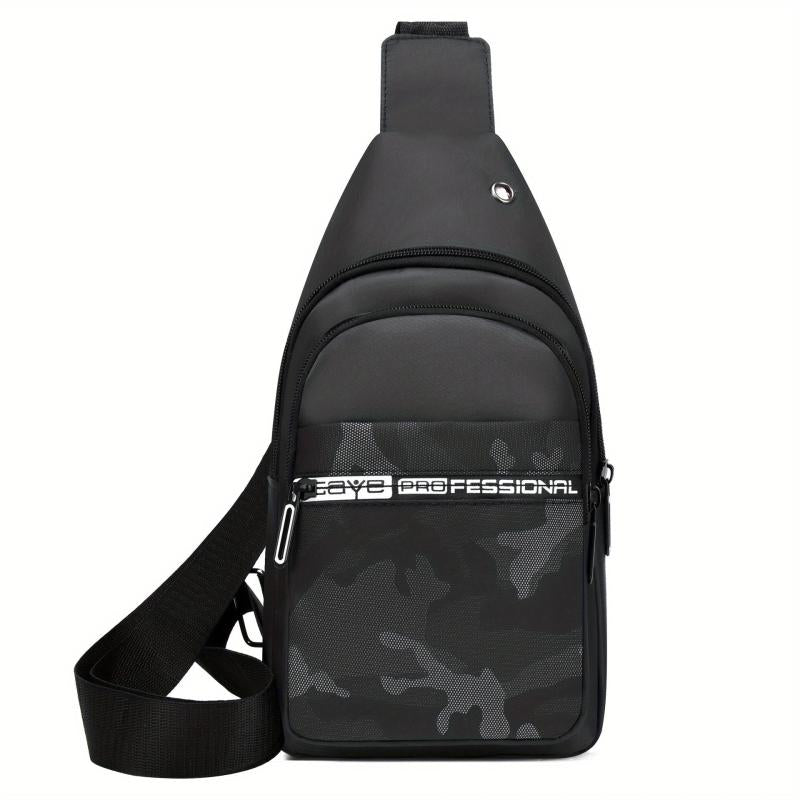Camo Print Nylon Chest Bag Adjustable Strap Zipper Crossbody Bag