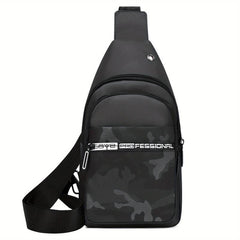 Camo Print Nylon Chest Bag Adjustable Strap Zipper Crossbody Bag