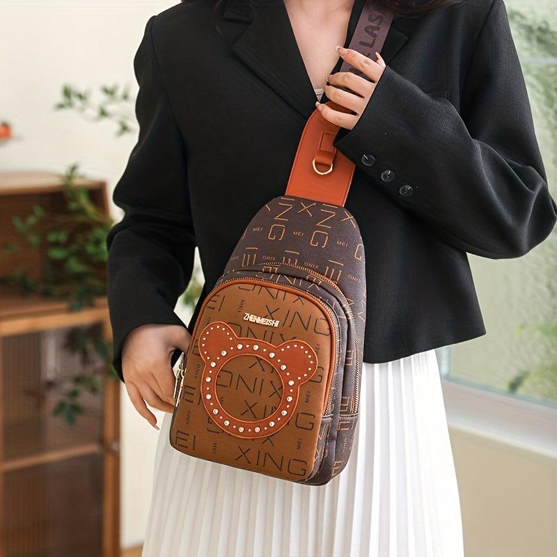 Vintage Pattern Zipper Sling Bag Classic Crossbody Bag