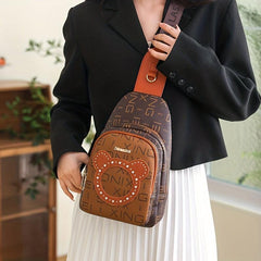 Vintage Pattern Zipper Sling Bag Classic Crossbody Bag