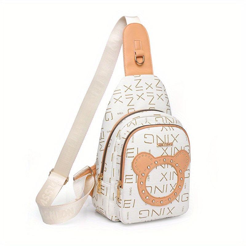 Vintage Pattern Zipper Sling Bag Classic Crossbody Bag