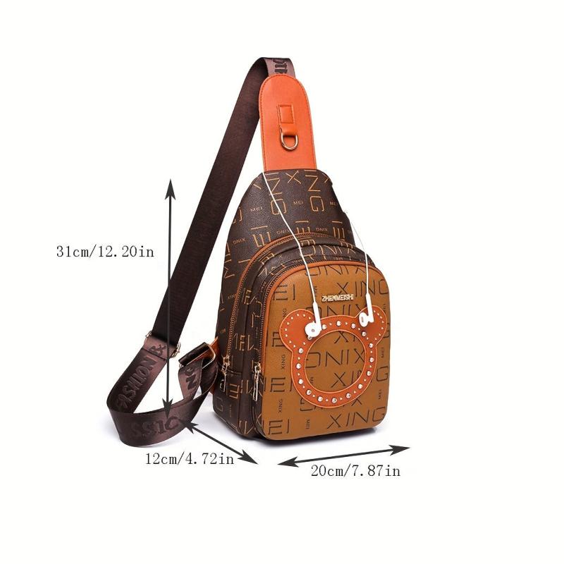 Vintage Pattern Zipper Sling Bag Classic Crossbody Bag