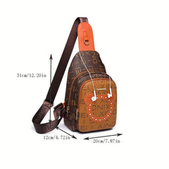 Vintage Pattern Zipper Sling Bag Classic Crossbody Bag