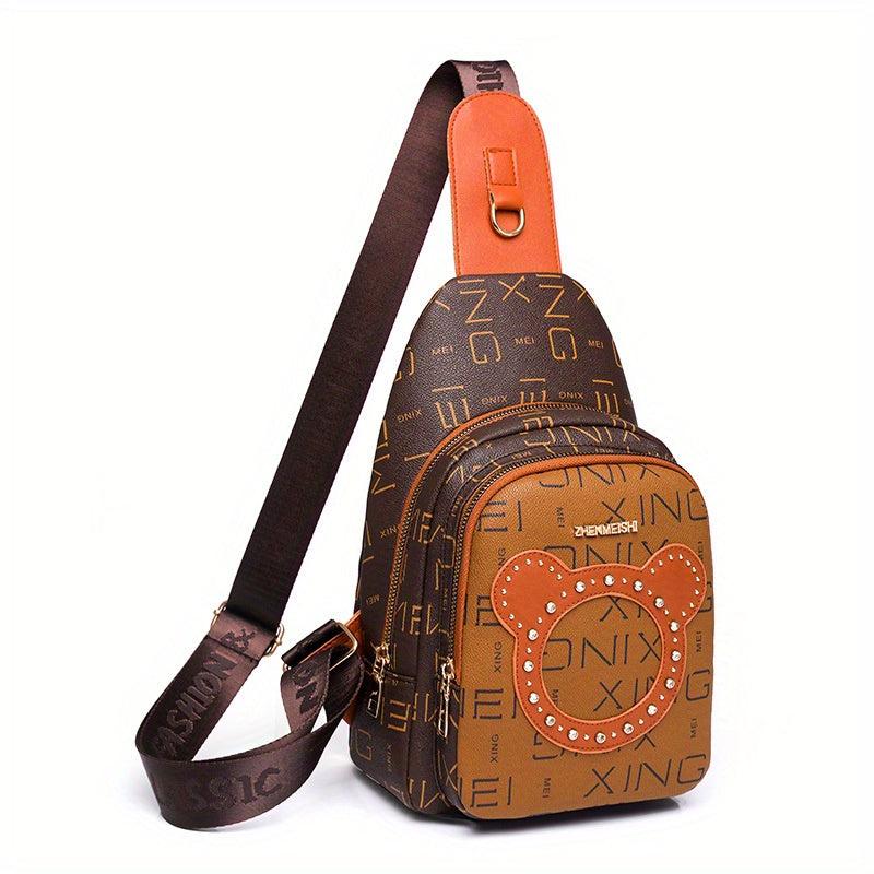 Vintage Pattern Zipper Sling Bag Classic Crossbody Bag