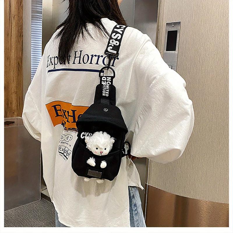 Cartoon Animal Doll Decor Mini Fanny Pack Canvas Zipper Waist Bag