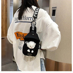 Cartoon Animal Doll Decor Mini Fanny Pack Canvas Zipper Waist Bag