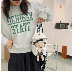 Cartoon Animal Doll Decor Mini Fanny Pack Canvas Zipper Waist Bag