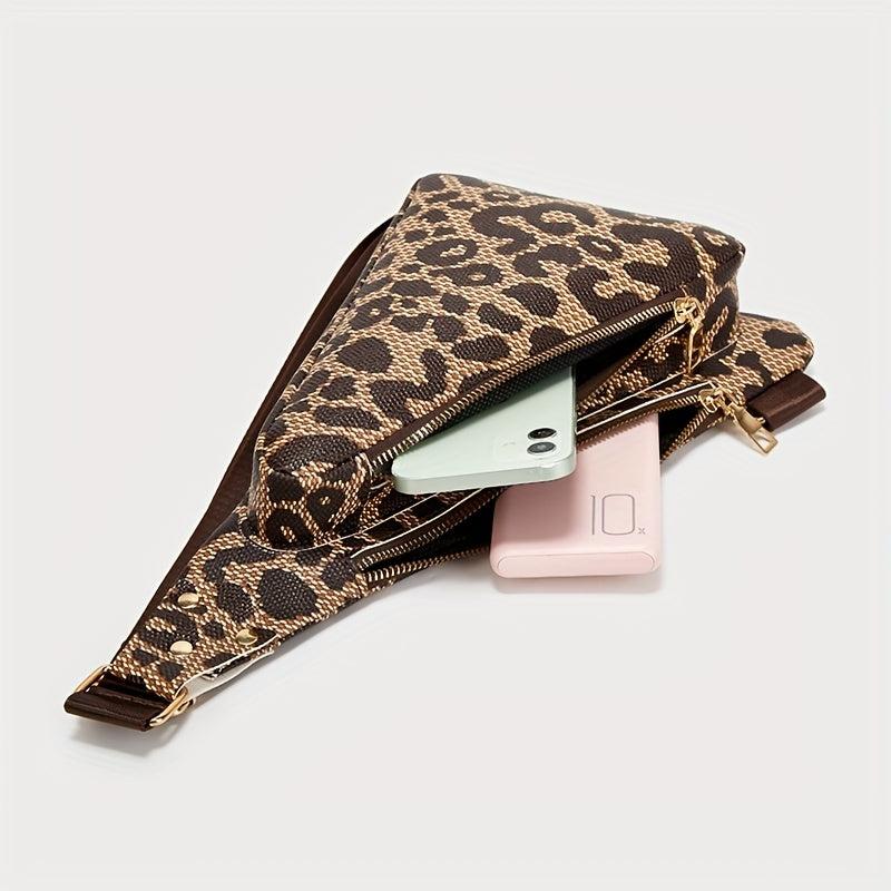 Leopard Print Sling Bag Vintage Crossbody Bag Women's Chest Purse