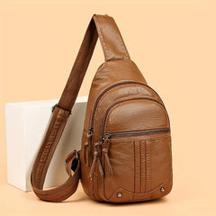 Vintage Faux Leather Sling Bag Crossbody Chest Bag