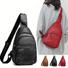Vintage Faux Leather Sling Bag Crossbody Chest Bag