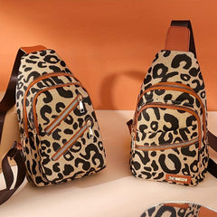 Leopard Pattern Chest Zipper Bag Crossbody Sling Bag
