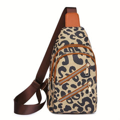 Leopard Pattern Chest Zipper Bag Crossbody Sling Bag