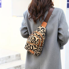 Leopard Pattern Chest Zipper Bag Crossbody Sling Bag