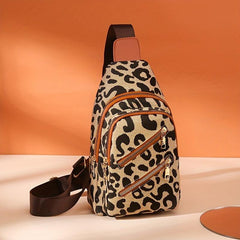 Leopard Pattern Chest Zipper Bag Crossbody Sling Bag