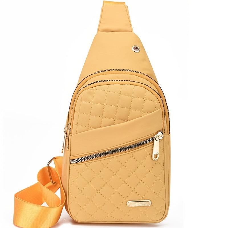 Argyle Sports Sling Bag Zipper Front Crossbody Bag with Headphone Hole