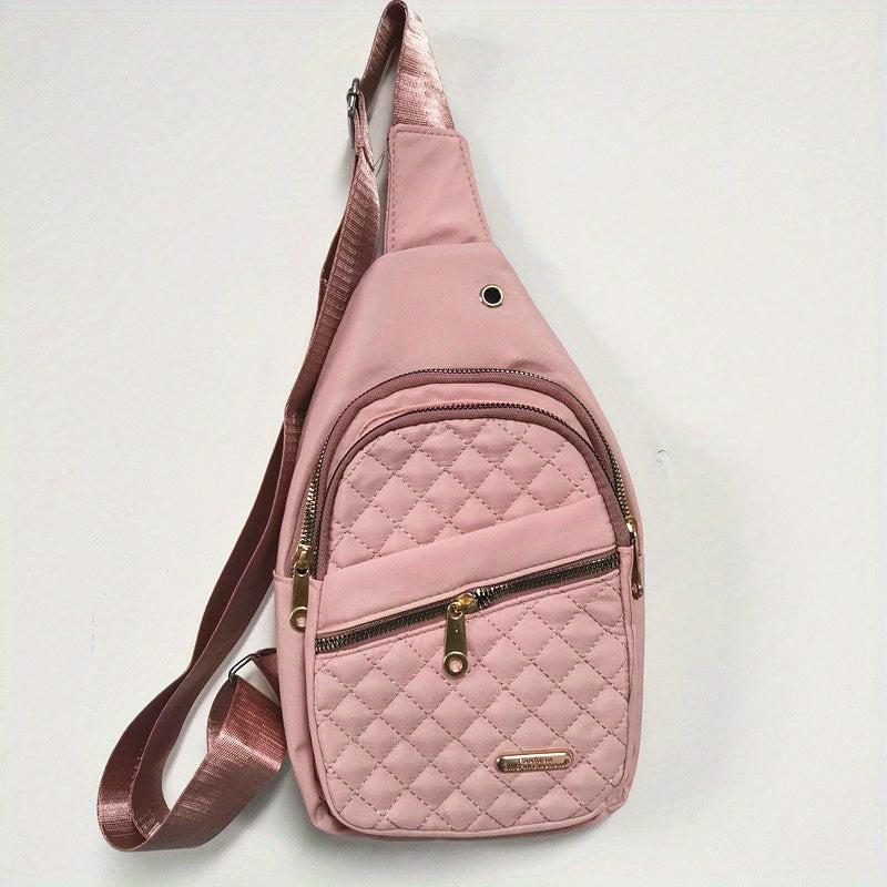 Argyle Sports Sling Bag Zipper Front Crossbody Bag with Headphone Hole