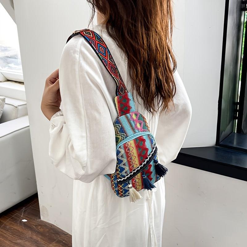 Vintage Ethnic Style Chest Bag Retro Bohemian Sling Bag Women's Casual Boho Cros