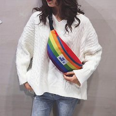 Rainbow Block Chest Bag Lightweight Portable Crossbody Bag Women's Casual Sling
