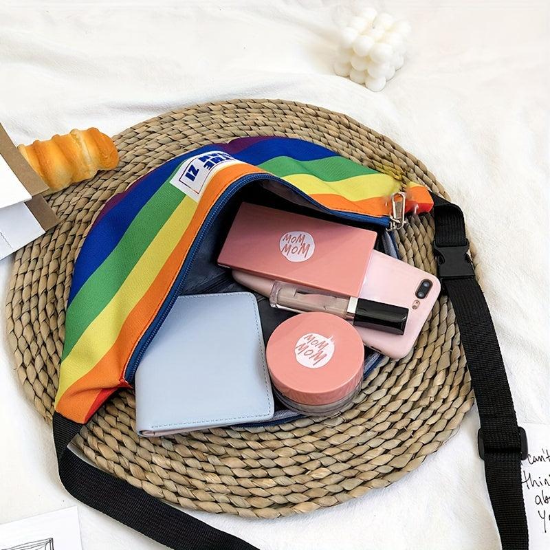 Rainbow Block Chest Bag Lightweight Portable Crossbody Bag Women's Casual Sling