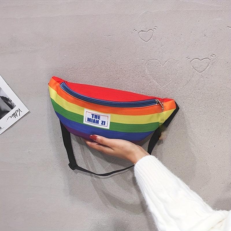 Rainbow Block Chest Bag Lightweight Portable Crossbody Bag Women's Casual Sling