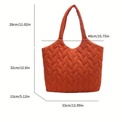 Puffy Embroidery Tote Bag Large Shoulder Handbag