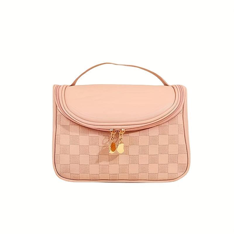 Plaid Cosmetic Bag PU Leather Makeup Storage Organizer