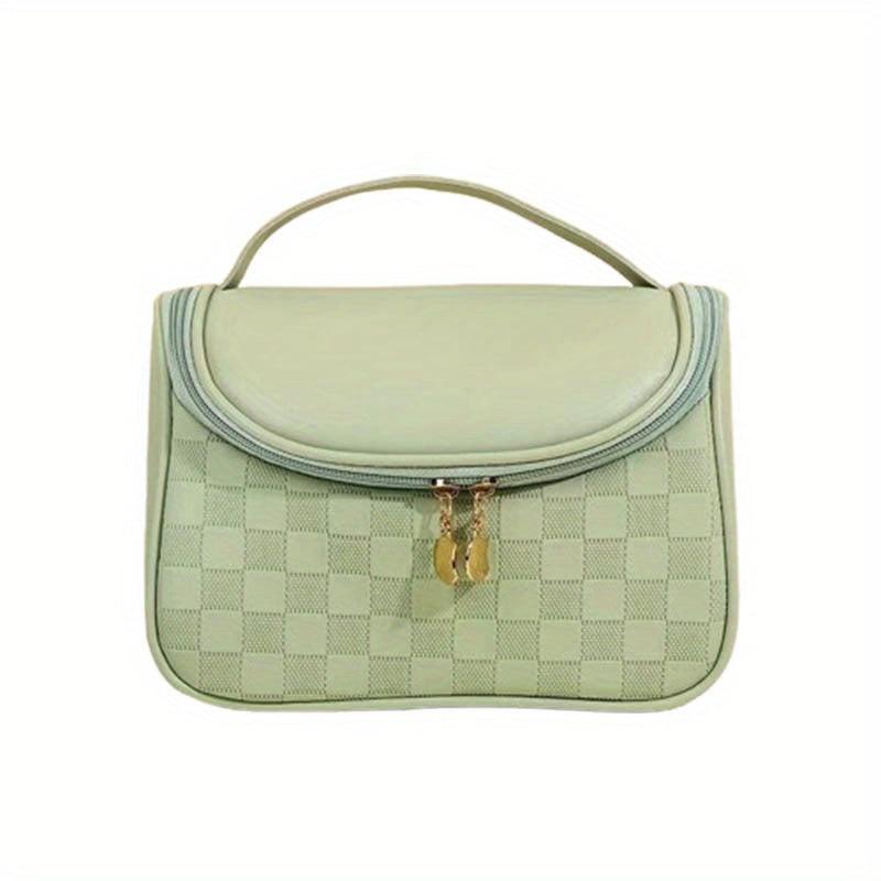 Plaid Cosmetic Bag PU Leather Makeup Storage Organizer