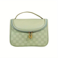 Plaid Cosmetic Bag PU Leather Makeup Storage Organizer