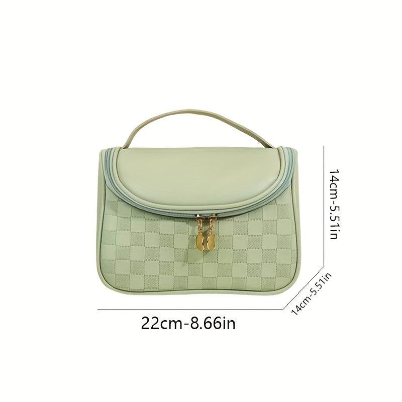 Plaid Cosmetic Bag PU Leather Makeup Storage Organizer