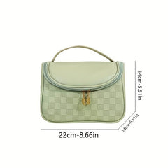 Plaid Cosmetic Bag PU Leather Makeup Storage Organizer