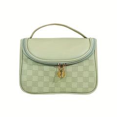 Plaid Cosmetic Bag PU Leather Makeup Storage Organizer
