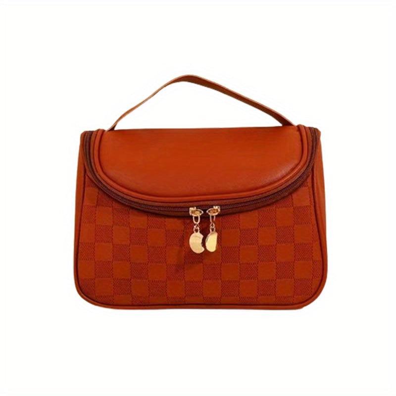 Plaid Cosmetic Bag PU Leather Makeup Storage Organizer