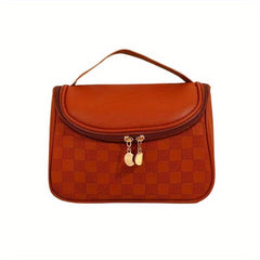 Plaid Cosmetic Bag PU Leather Makeup Storage Organizer