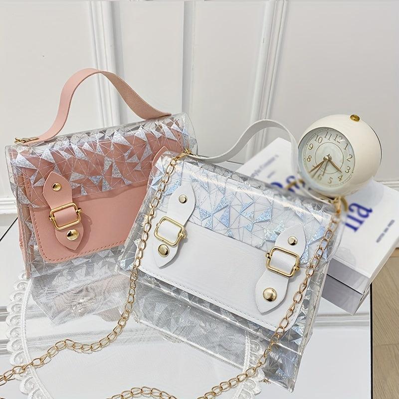 Metal Chain Crossbody Jelly Bag PU Leather Textured Bag Purse