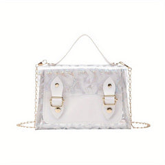 Metal Chain Crossbody Jelly Bag PU Leather Textured Bag Purse
