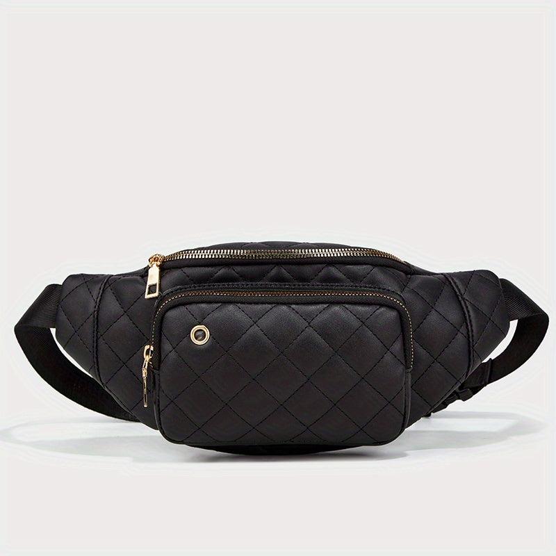 Argyle Quilted Waist Bag PU Leather Crossbody Bag with Earphone Hole