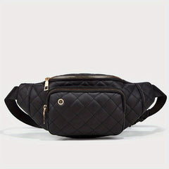 Argyle Quilted Waist Bag PU Leather Crossbody Bag with Earphone Hole